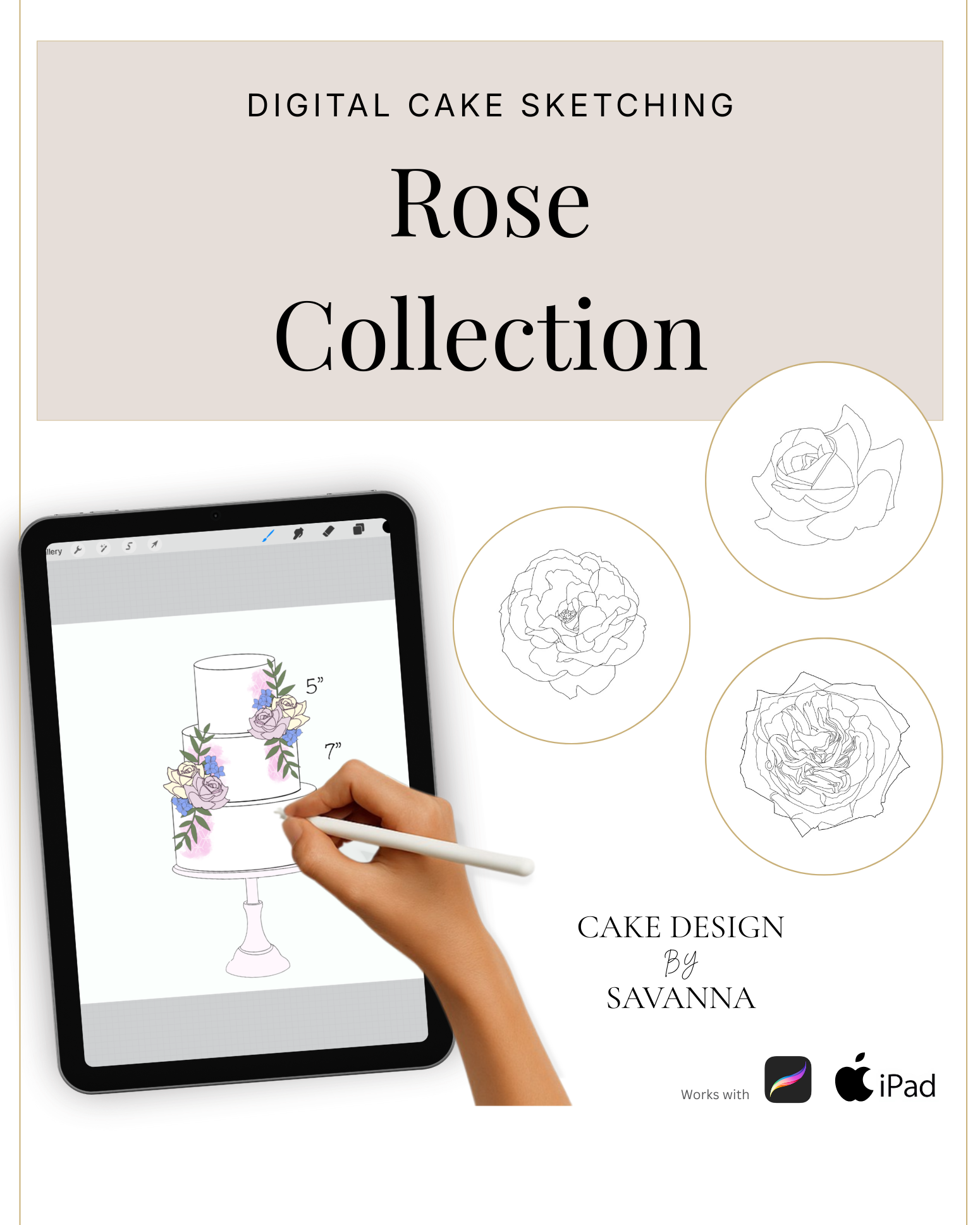 Digital Cake Sketching - Rose - Procreate Stamps - Prop Options