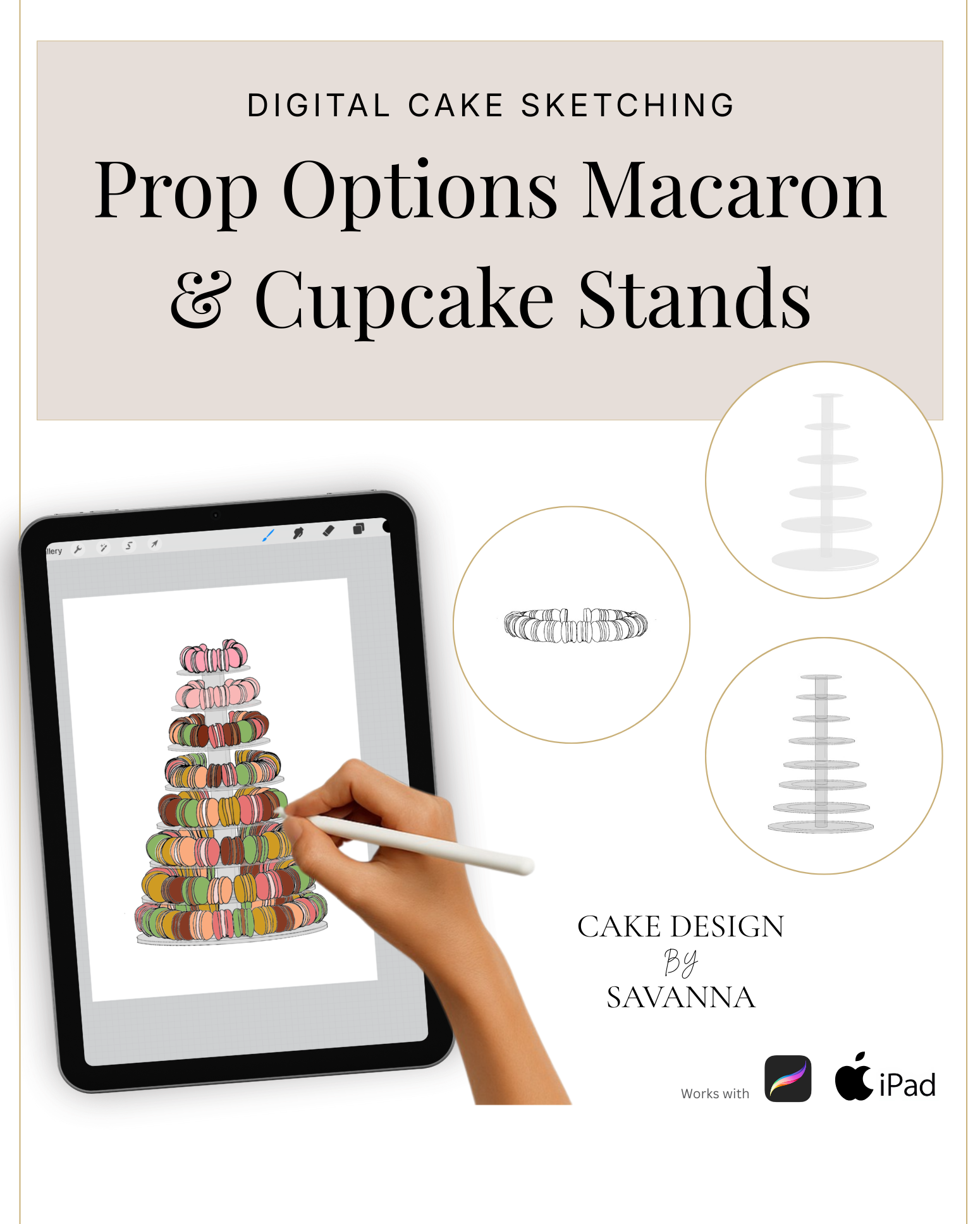 Digital Cake Sketching - Macaron and Cupcake Stand - Procreate Stamps - Prop Options