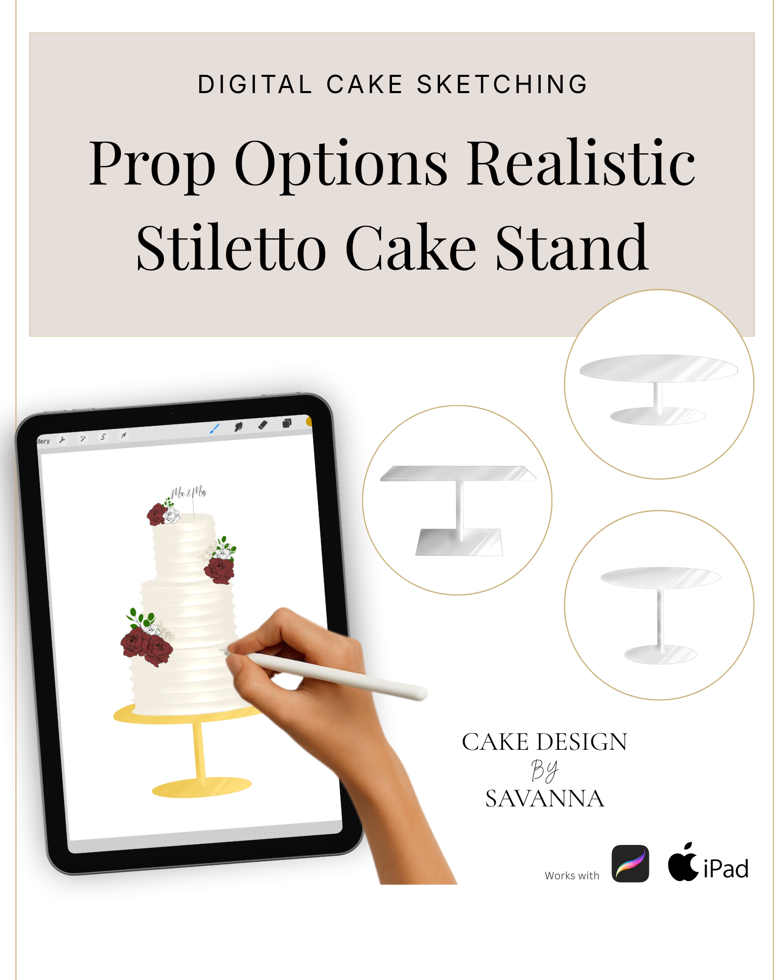Digital Cake Sketching - Stiletto Cake Stand - Procreate Stamps - Prop Options