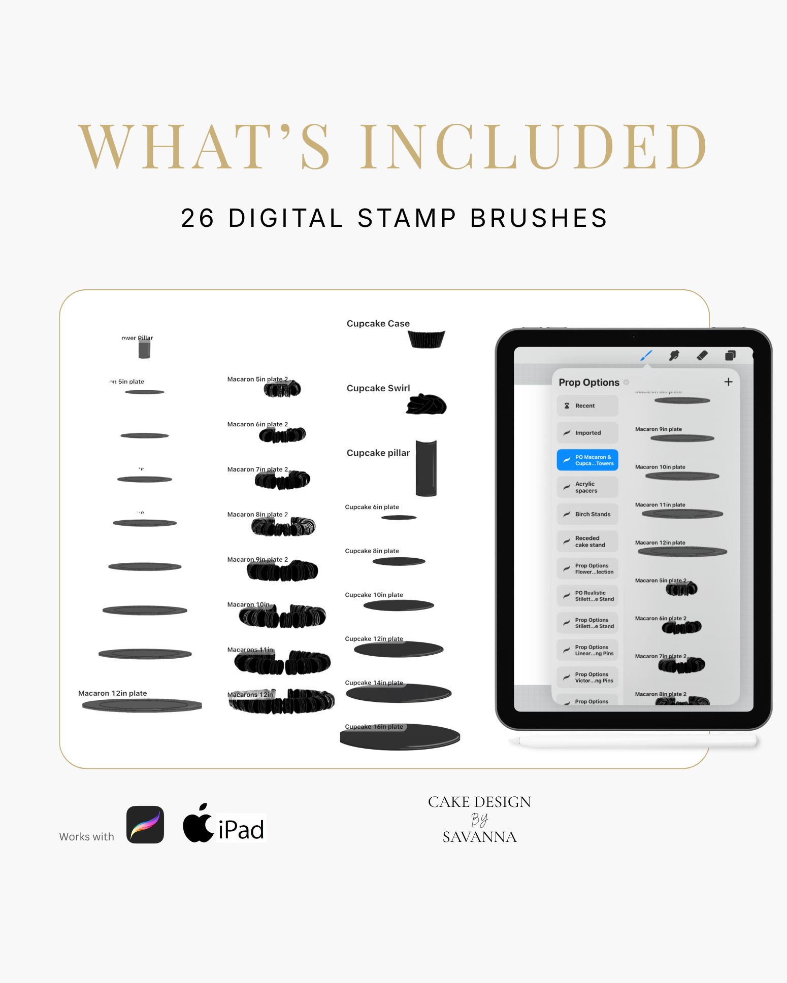 Macaron and cupcake stand Procreate stamp for digital cake sketching, preview 2 – Cake Design by Savanna