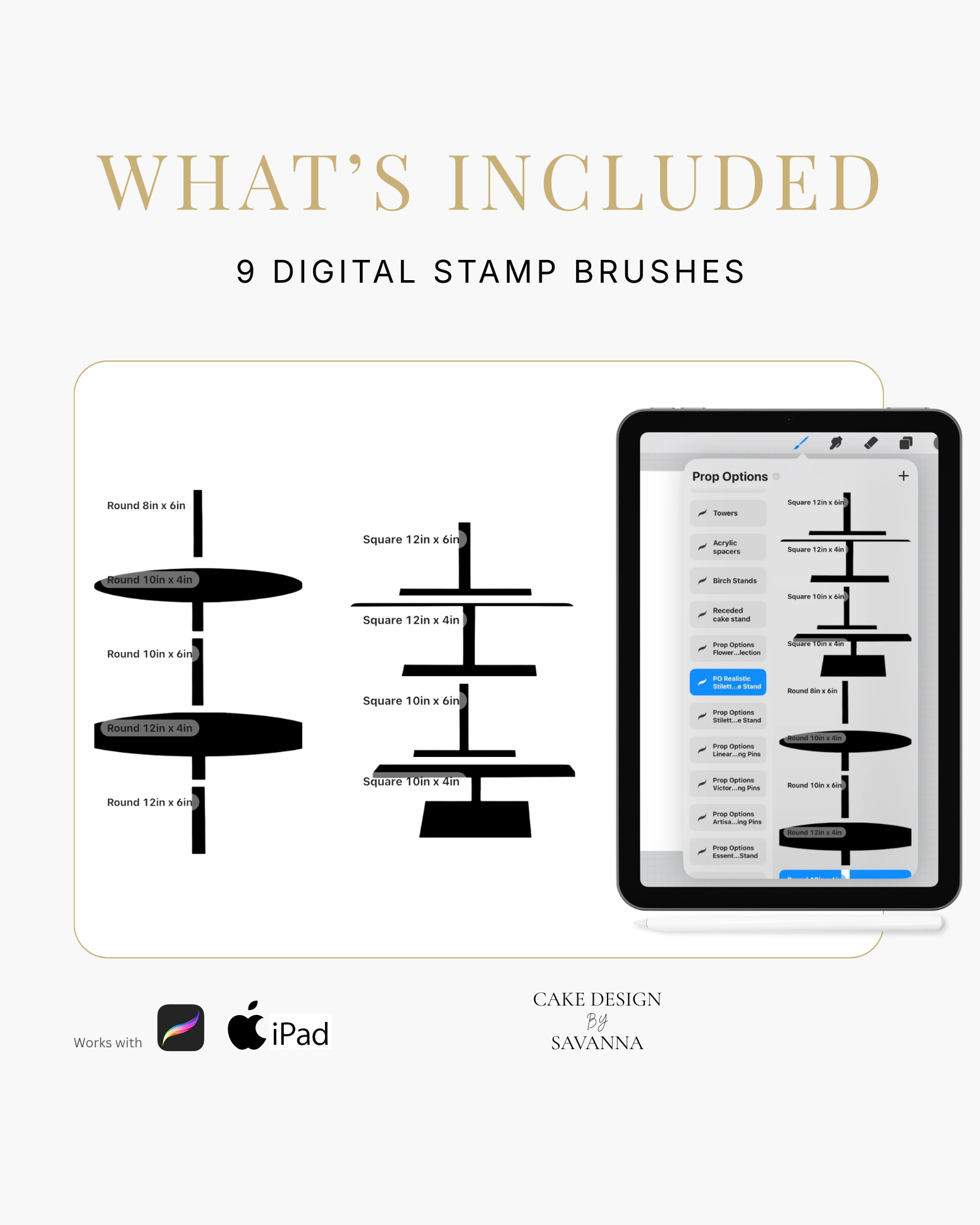 Stiletto cake stand Procreate stamp for digital cake sketching, preview 2 – Cake Design by Savanna
