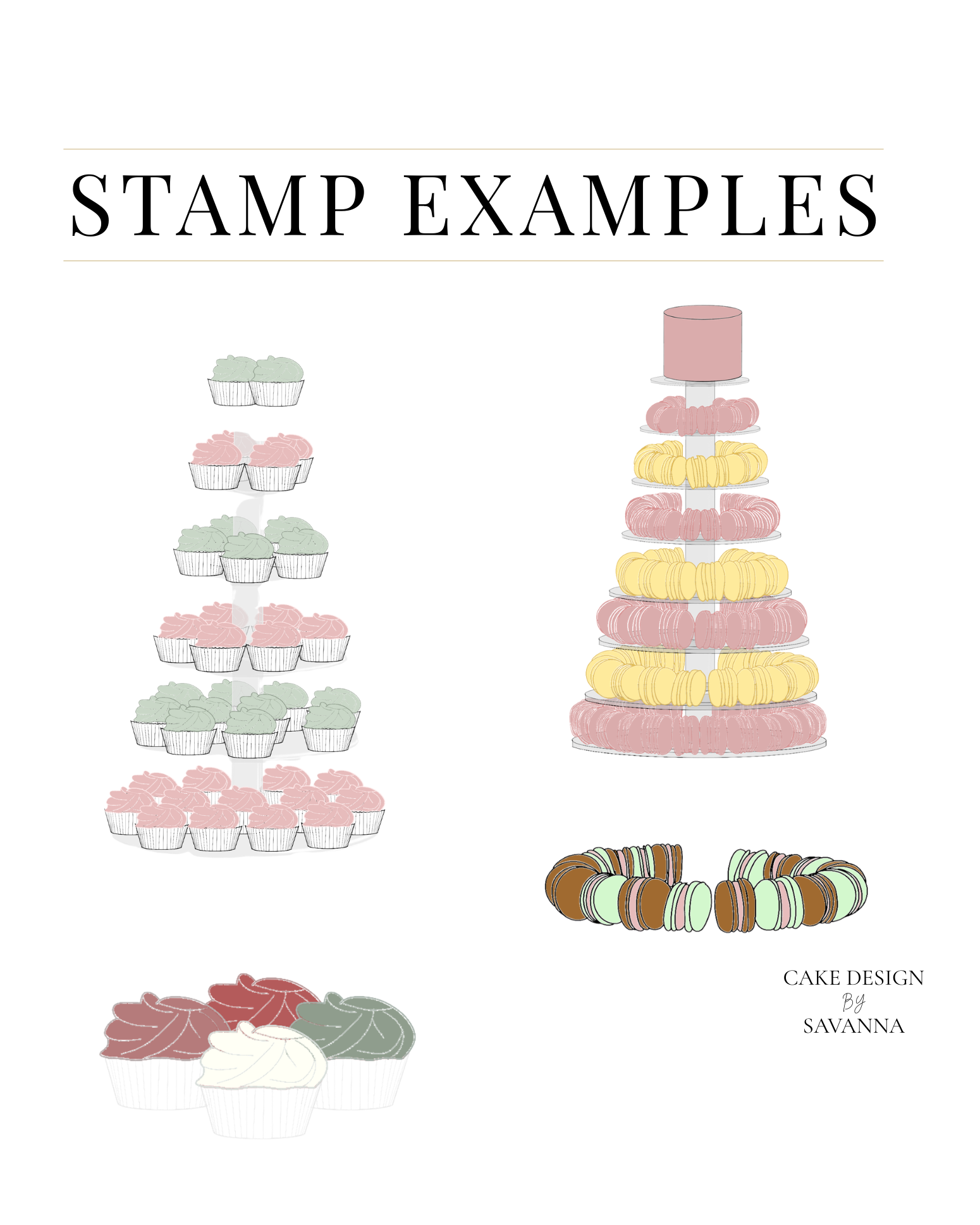 Macaron and cupcake stand Procreate stamp for digital cake sketching, preview 3 – Cake Design by Savanna