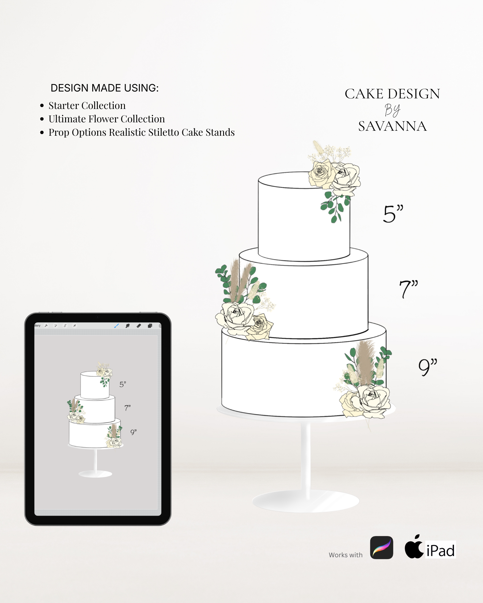 Stiletto cake stand Procreate stamp for digital cake sketching, preview 4 – Cake Design by Savanna
