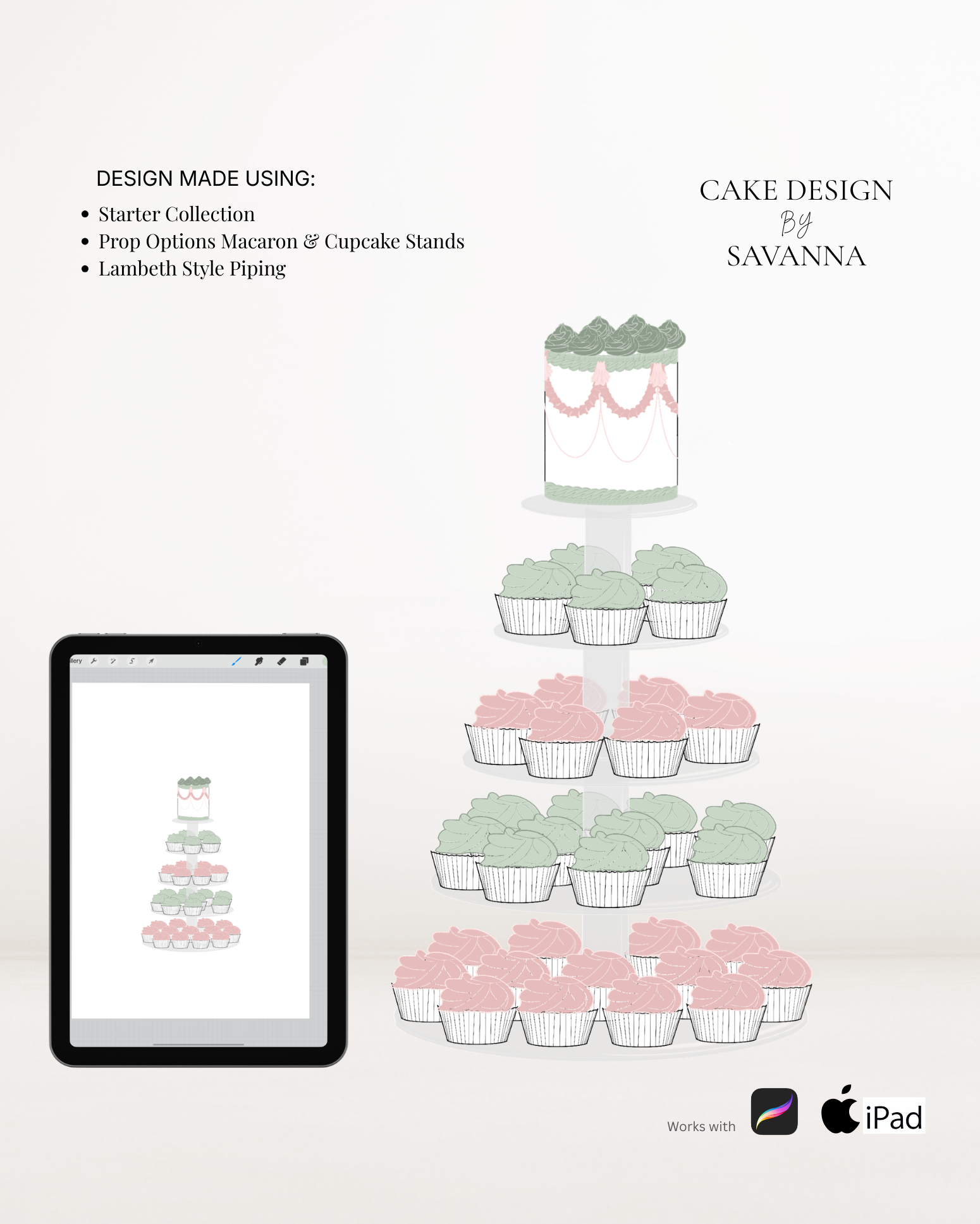 Macaron and cupcake stand Procreate stamp for digital cake sketching, preview 4 – Cake Design by Savanna