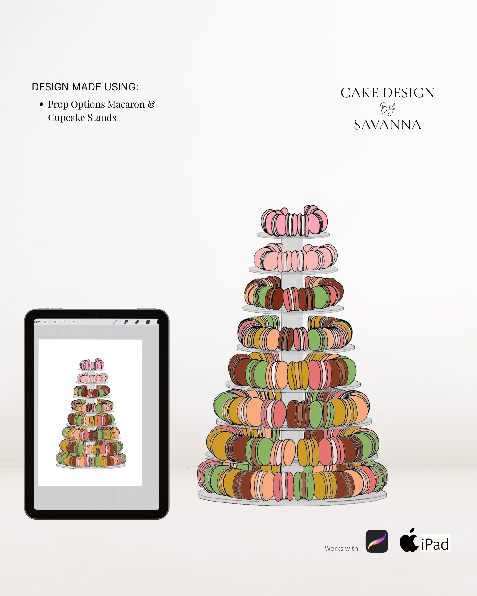 Macaron and cupcake stand Procreate stamp for digital cake sketching, preview 5 – Cake Design by Savanna
