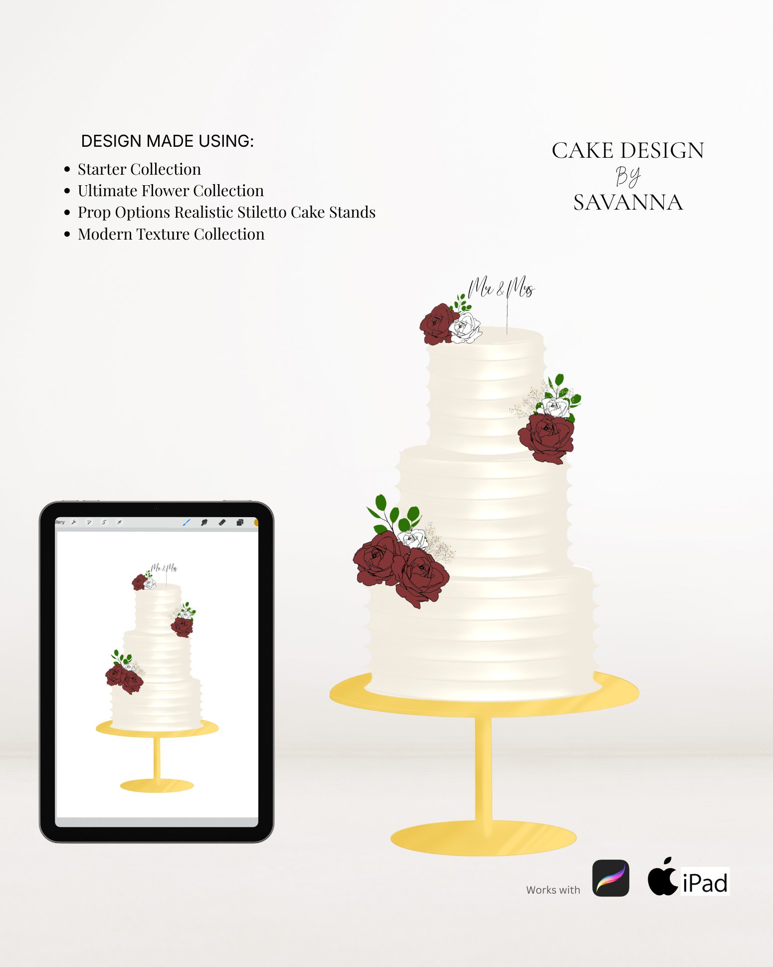 Stiletto cake stand Procreate stamp for digital cake sketching, preview 5 – Cake Design by Savanna
