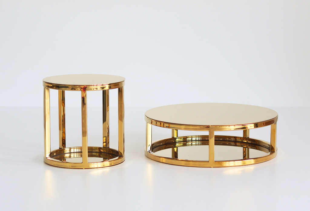 6" & 10" Gold Round Metallic Cake Spacers against a blank background - Prop Options