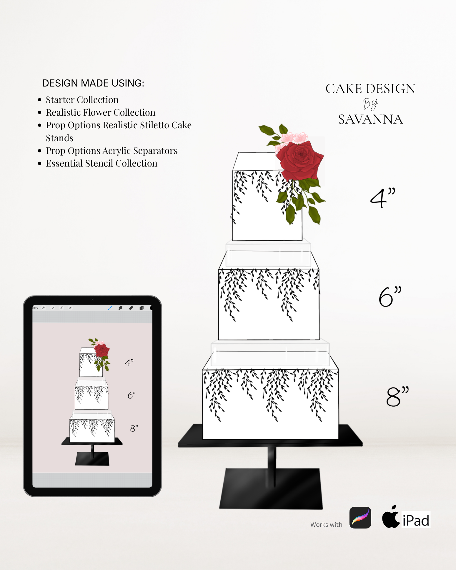 Stiletto cake stand Procreate stamp for digital cake sketching, preview 6 – Cake Design by Savanna