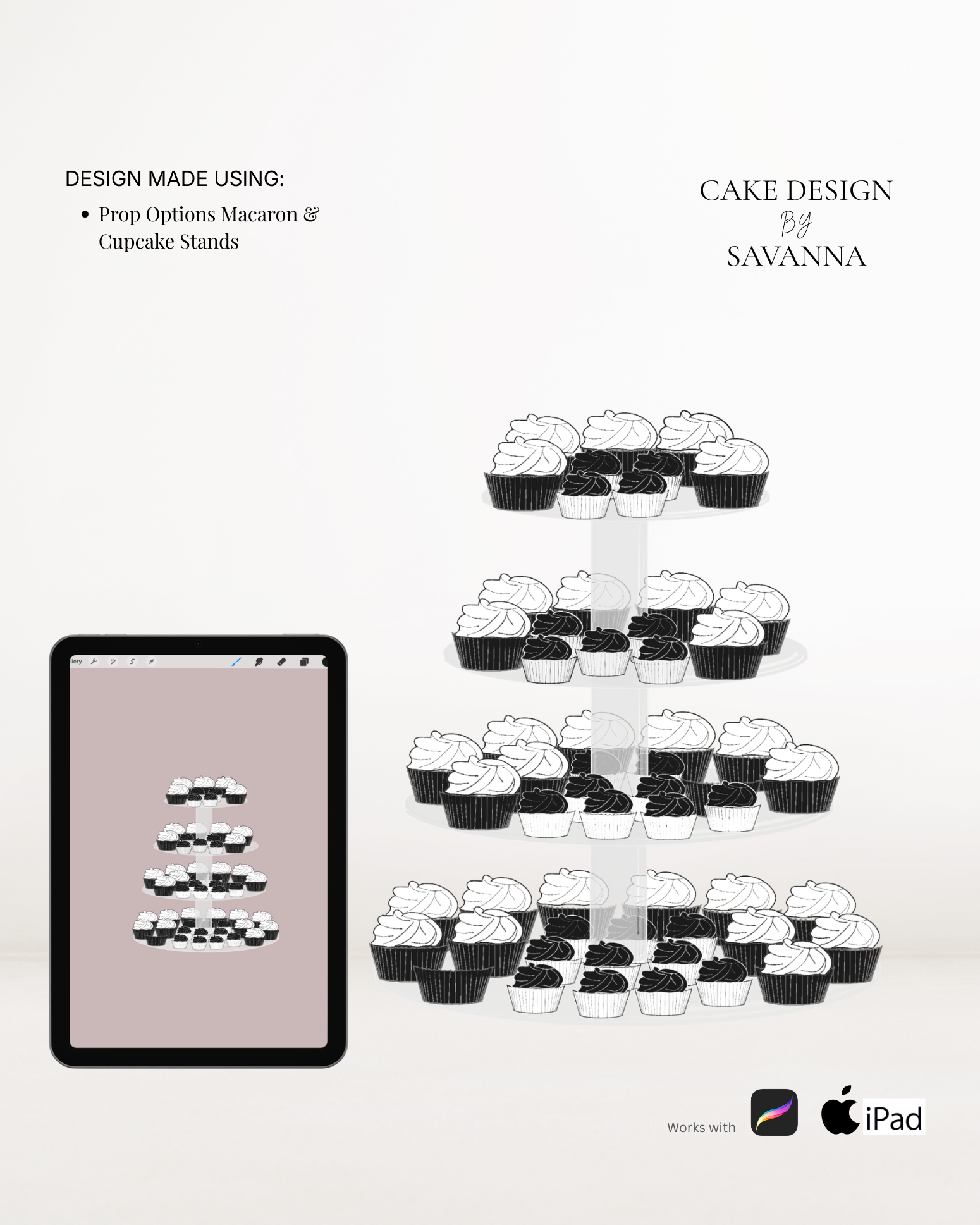 Macaron and cupcake stand Procreate stamp for digital cake sketching, preview 6 – Cake Design by Savanna
