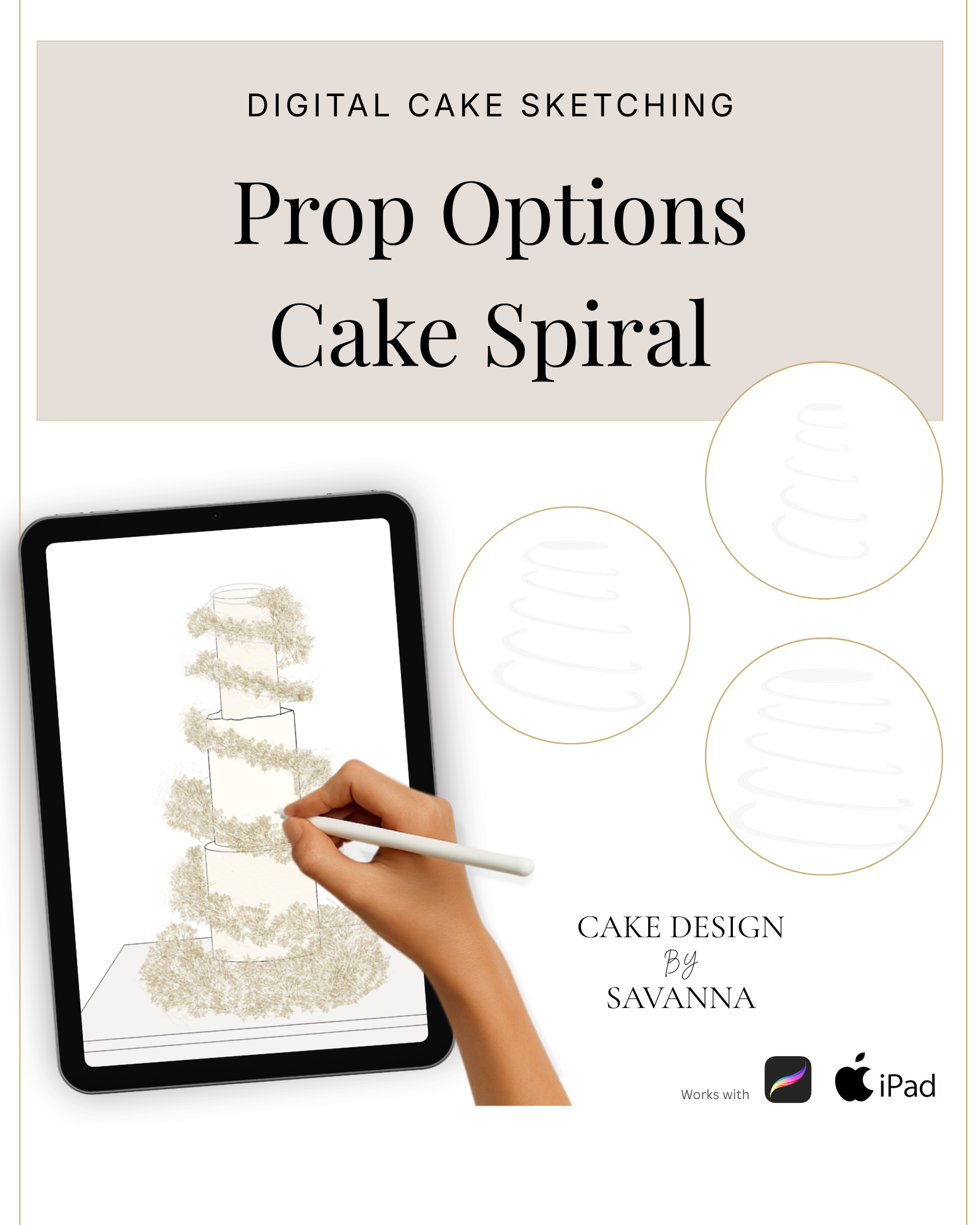 Digital Cake Sketching - Cake Spiral - Procreate Stamps - Prop Options