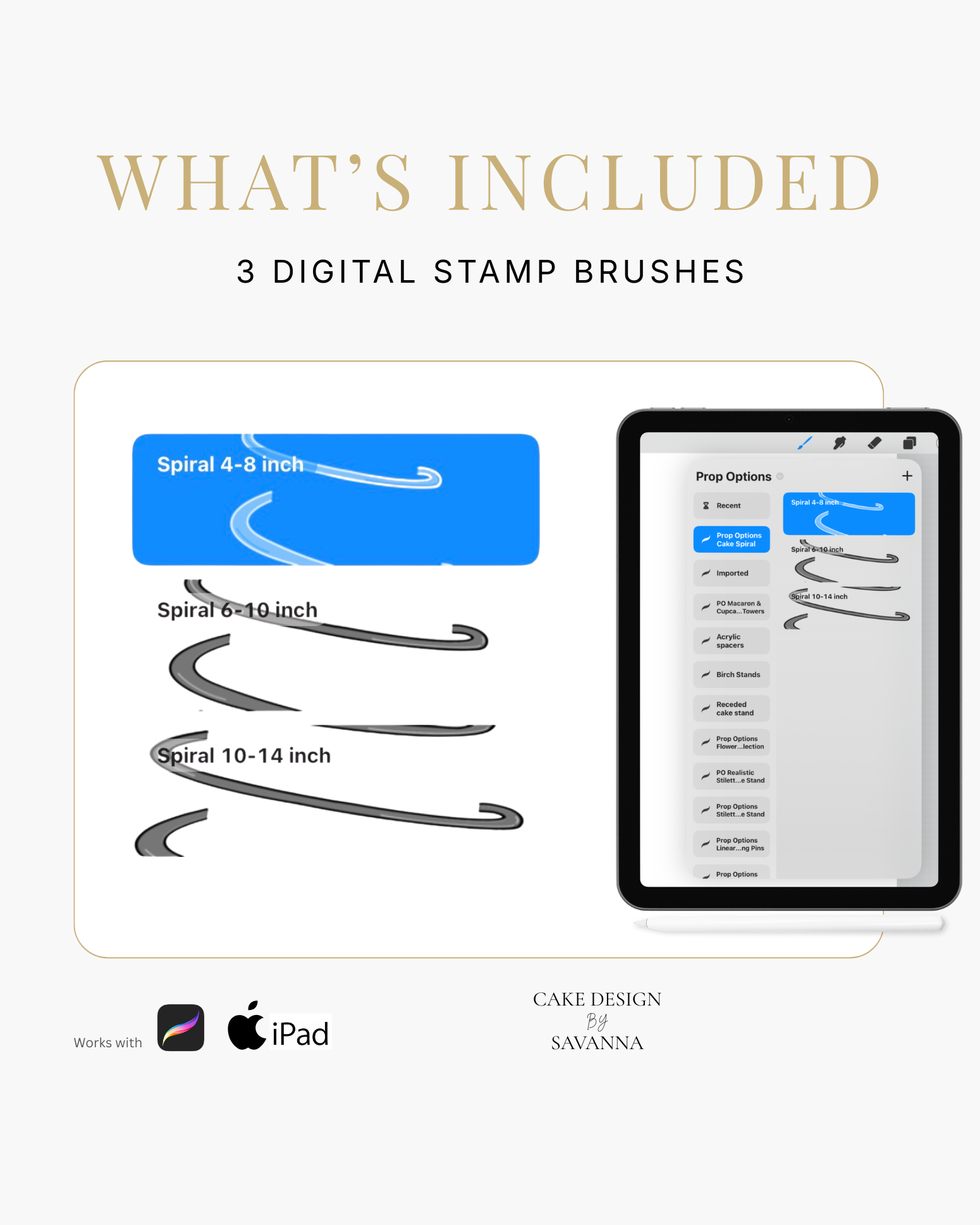 Cake spiral Procreate stamp for digital cake sketching, preview 2 – Cake Design by Savanna