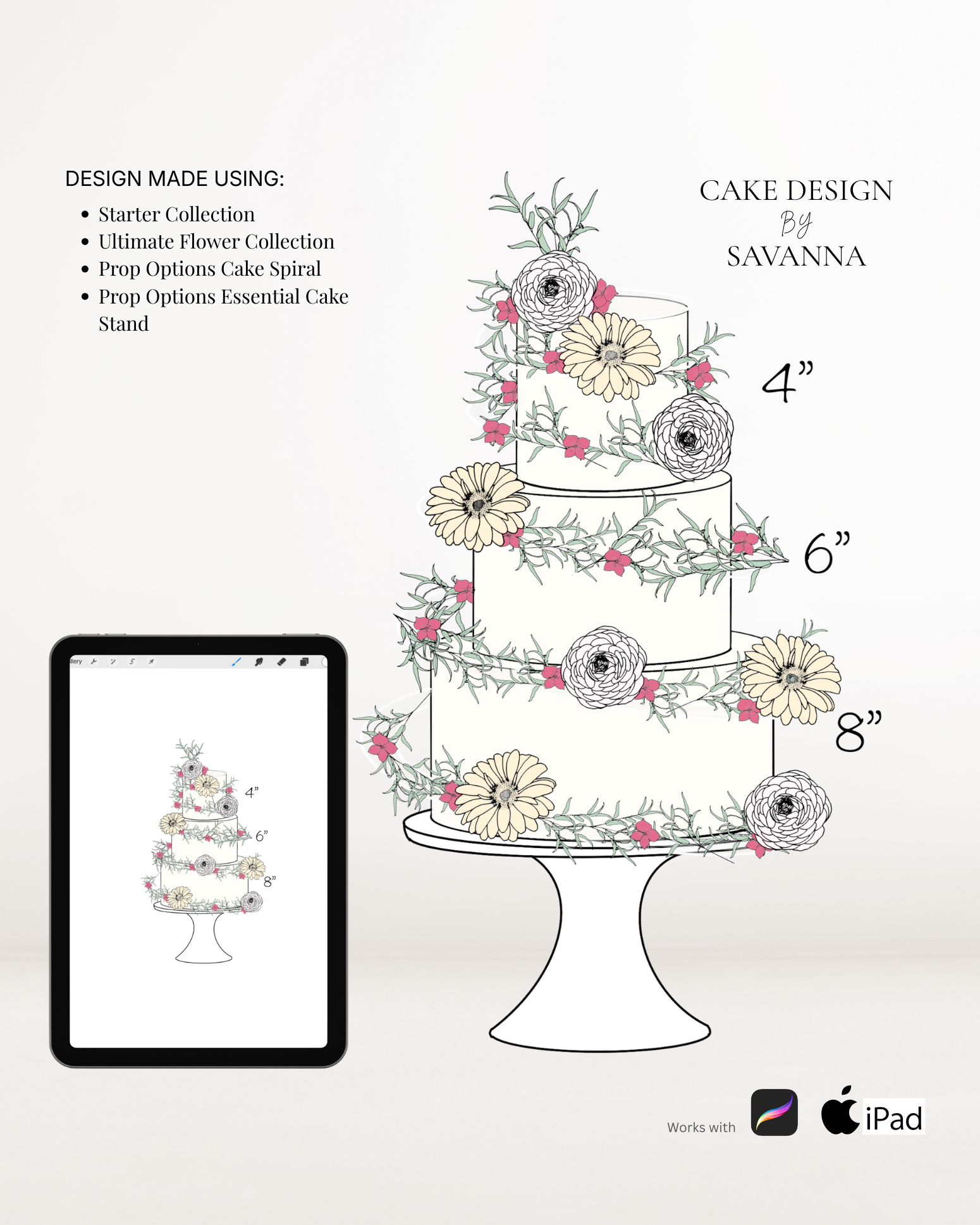 Cake spiral Procreate stamp for digital cake sketching, preview 4 – Cake Design by Savanna