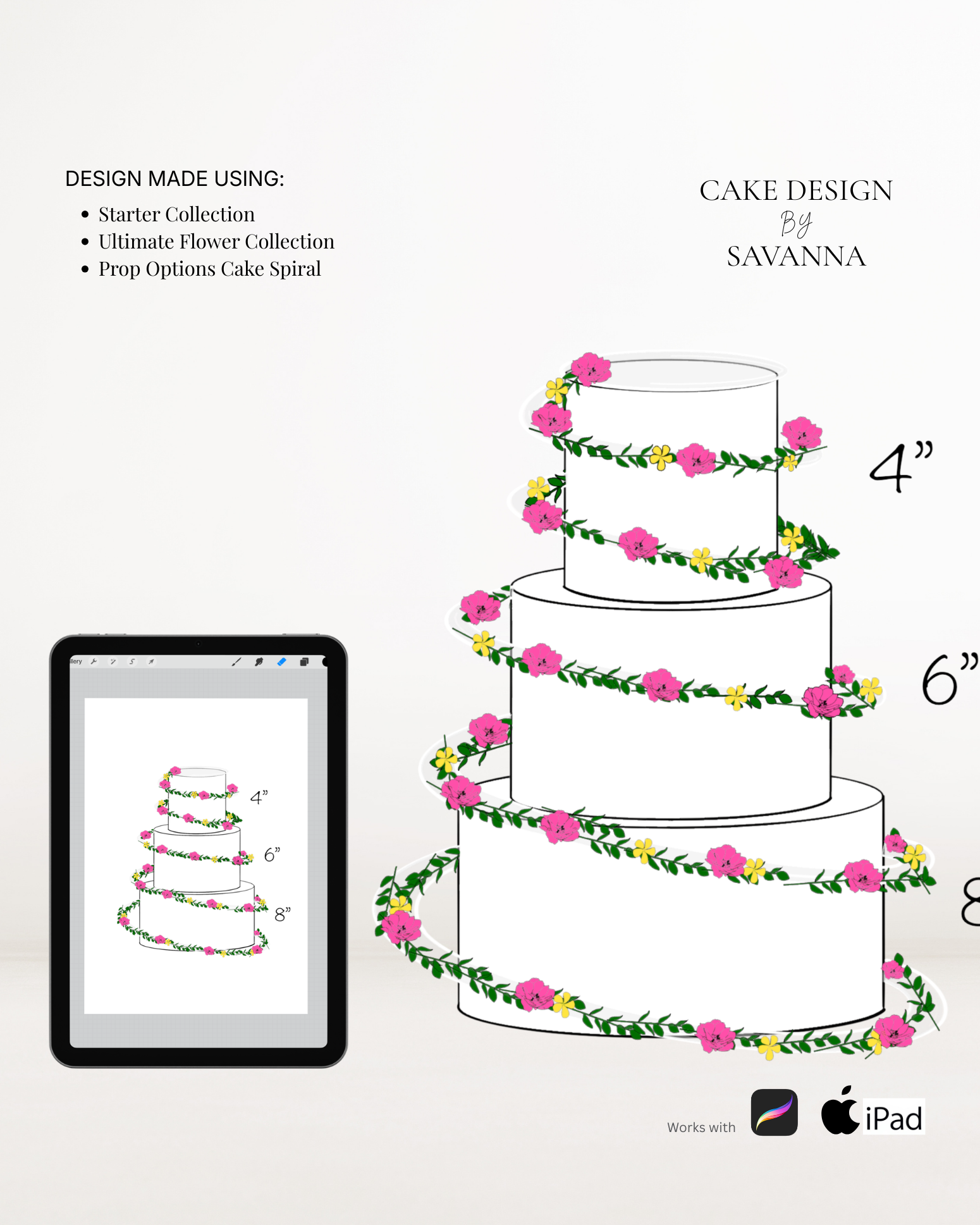 Cake spiral Procreate stamp for digital cake sketching, preview 6 – Cake Design by Savanna