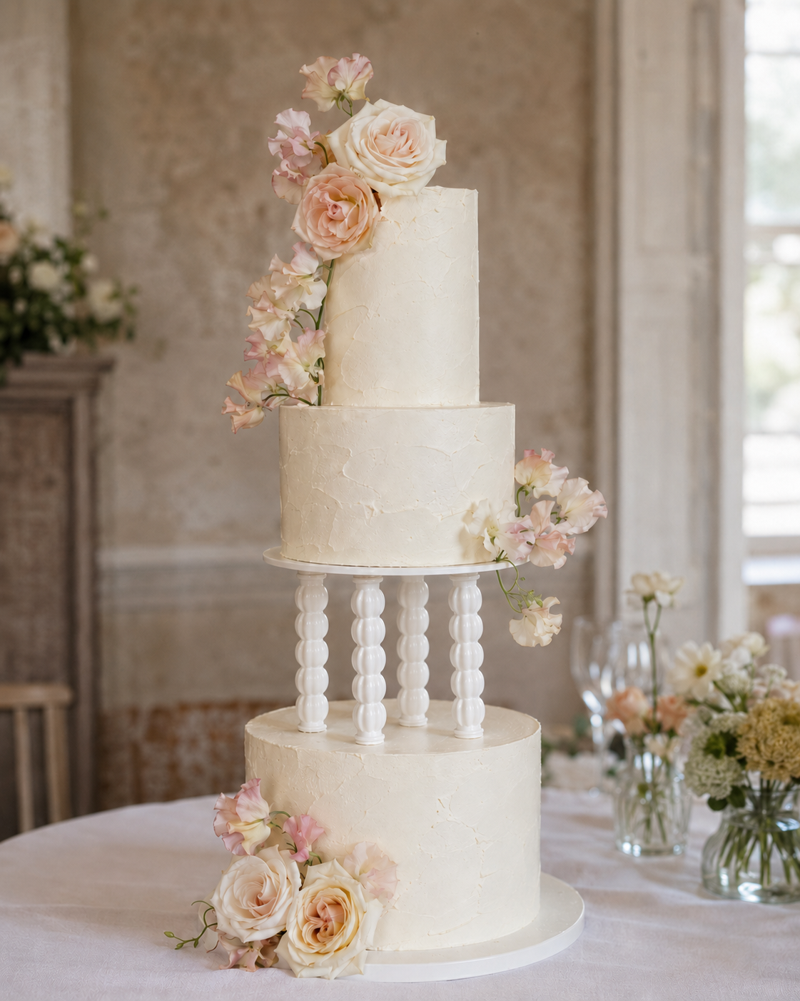 Ribbed Beaded Column Tier Cake Separator - Prop Options