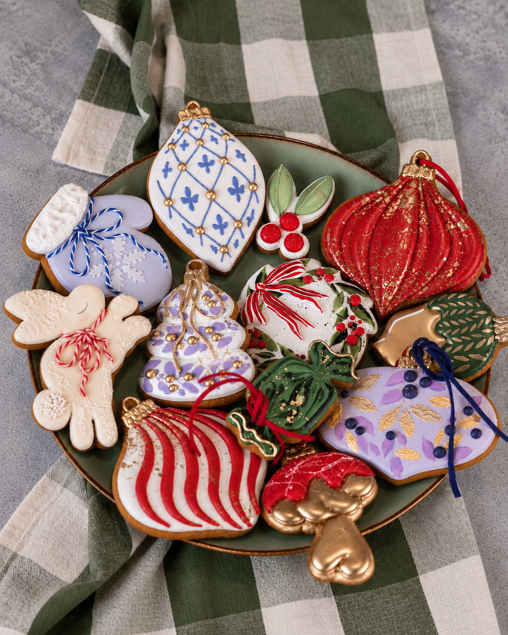 Prop Options x Ekat's Christmas cookie set, all 12 decorated cookies on a platter