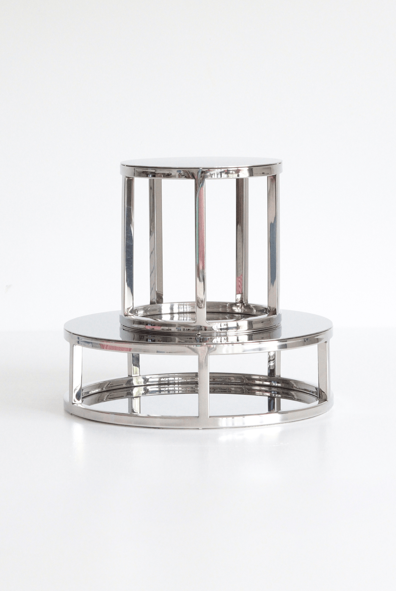 PropBundles - Set of Two - 6" & 10" Round Metallic Cake Separators and Stands - Prop Options