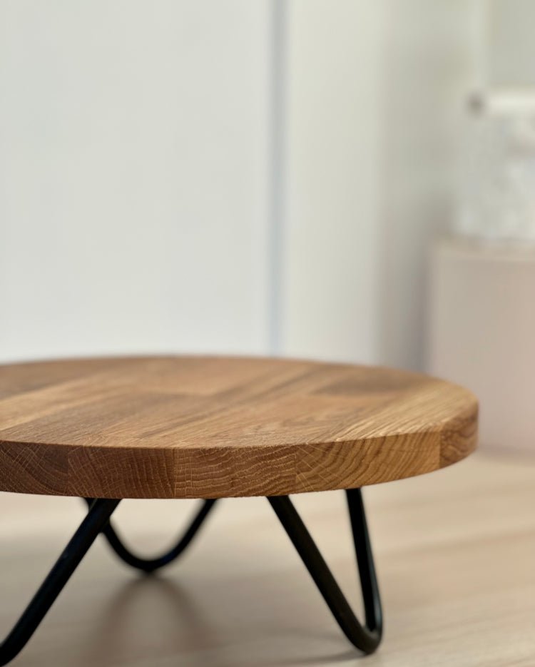 Black hairpin leg solid wood cake stand - 12" - 16" - Prop Options