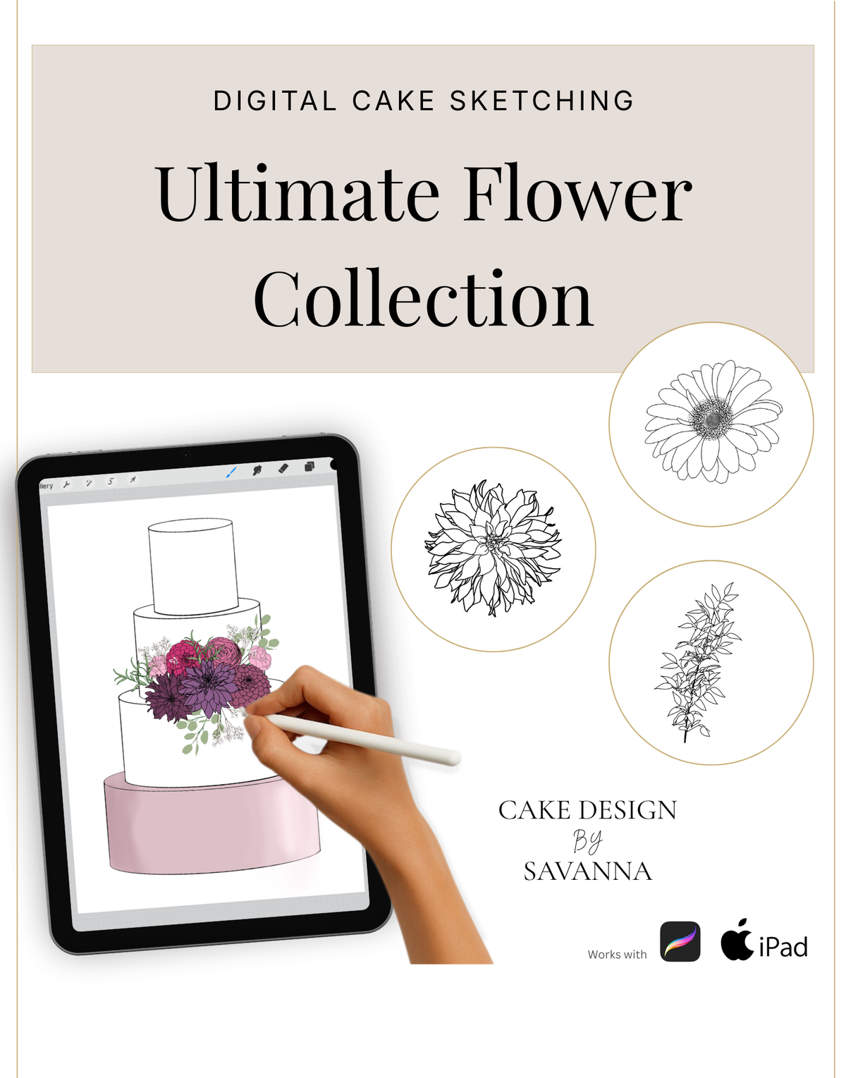 Digital Sketching Flower Procreate Stamps