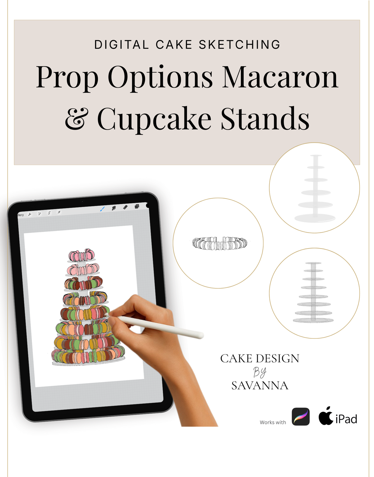 Digital Sketching Macaron Cupcake Stand Procreate Stamps