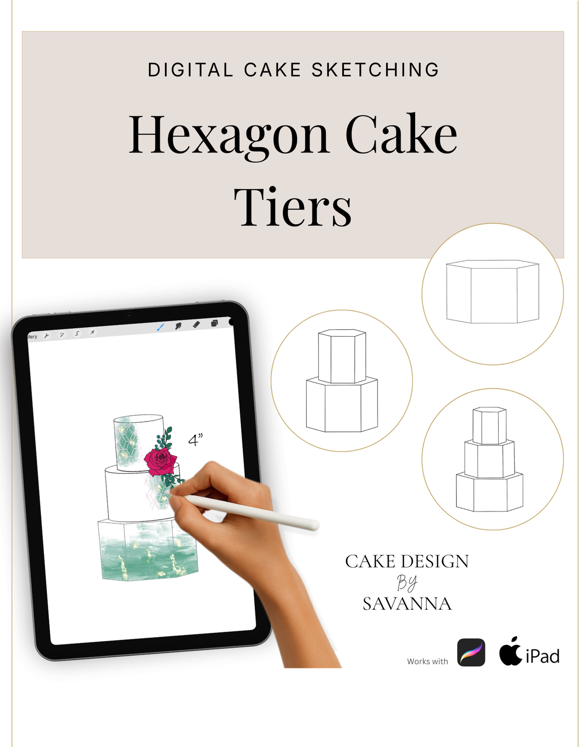 Digital Sketching Hexagon Tier Procreate Stamps