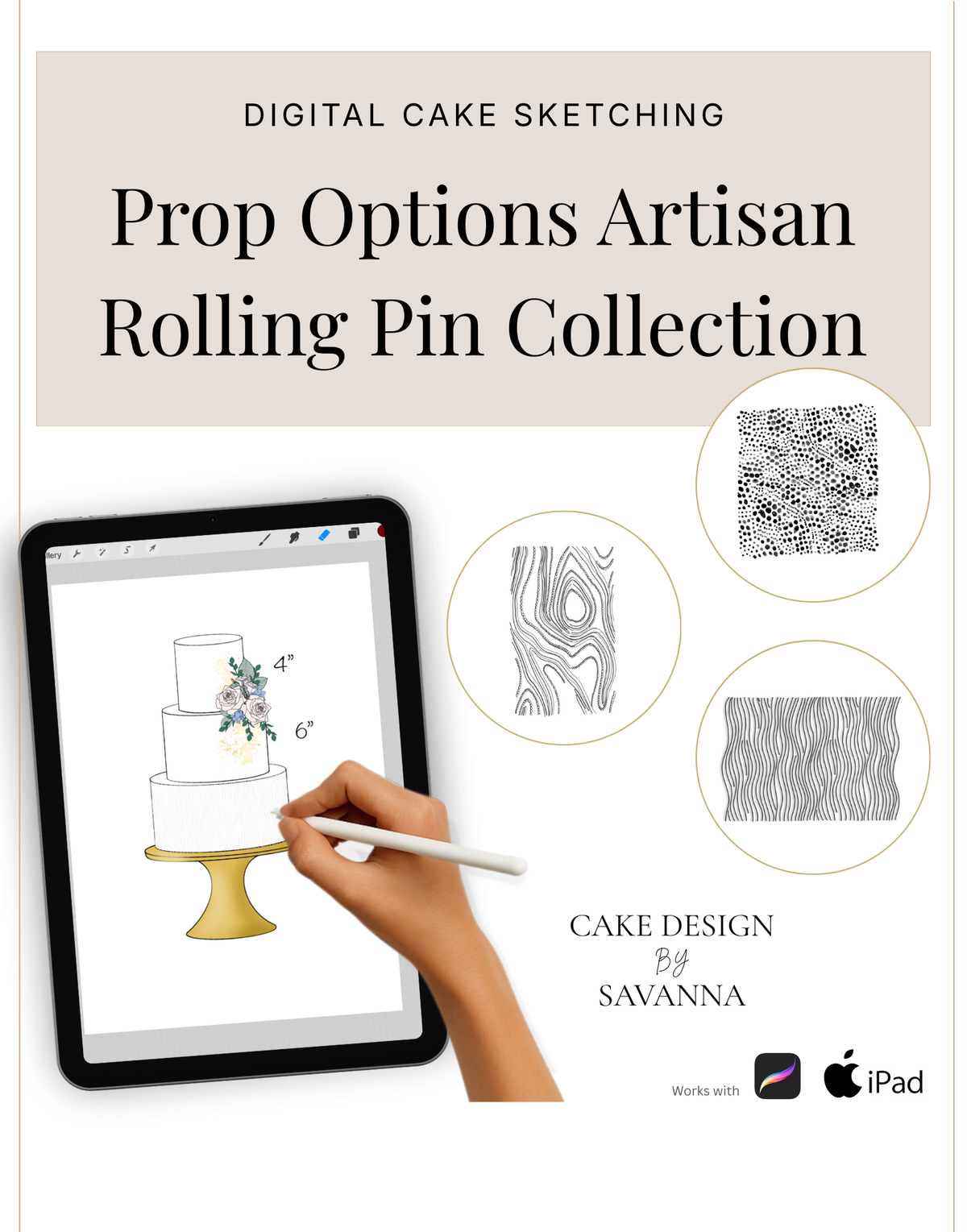 Digital Sketching Textured Rolling Pins Artisan Procreate Stamps