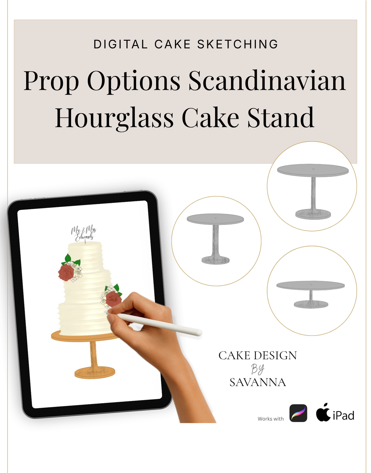 Digital Sketching Scandinavian Birch Hourglass Stand Procreate Stamps
