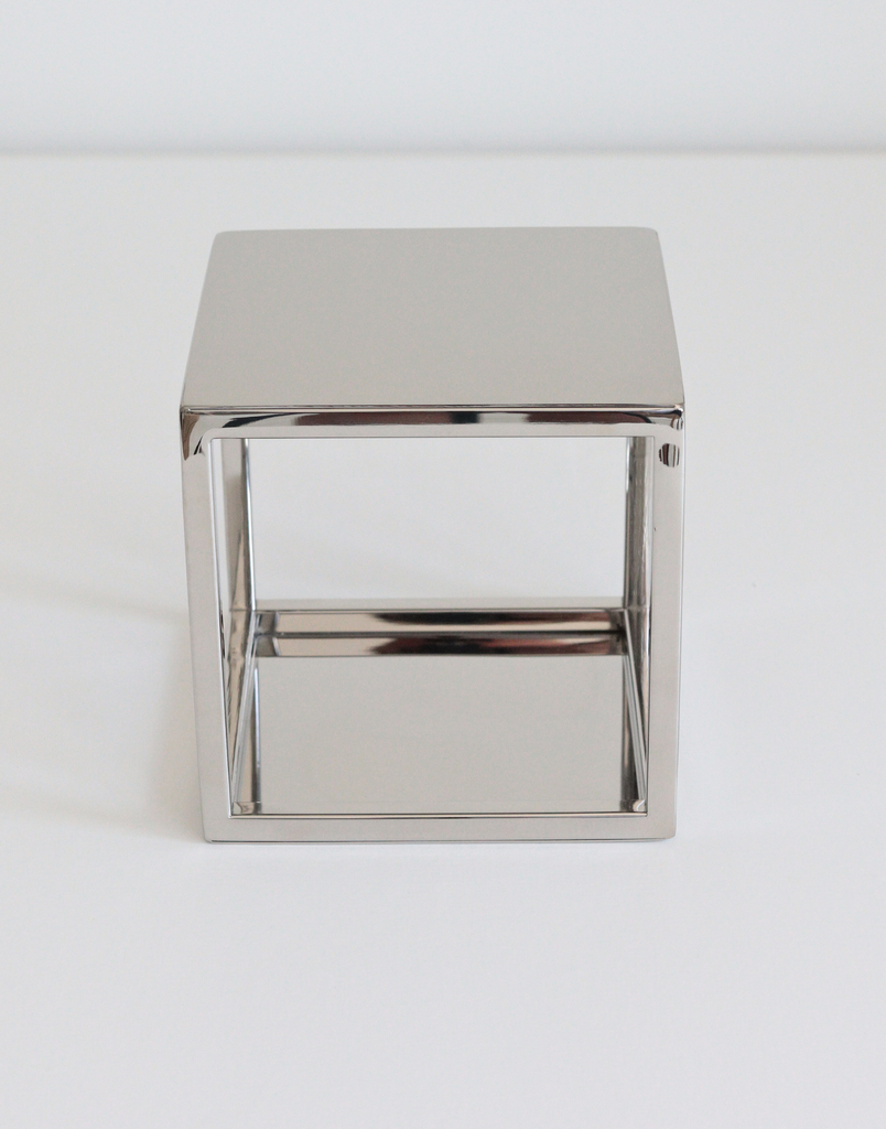 A Silver Square Metallic Cake Spacer against a blank background - Prop Options