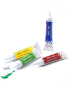 Four tubes of JoJo glue with different colors and labels on a white background