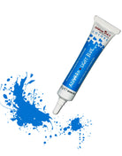 Tube of paint with blue splashes on a white background