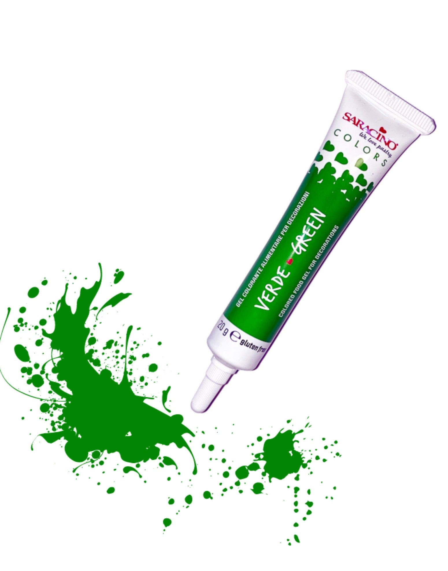 Green hair color tube with splashes on a white background