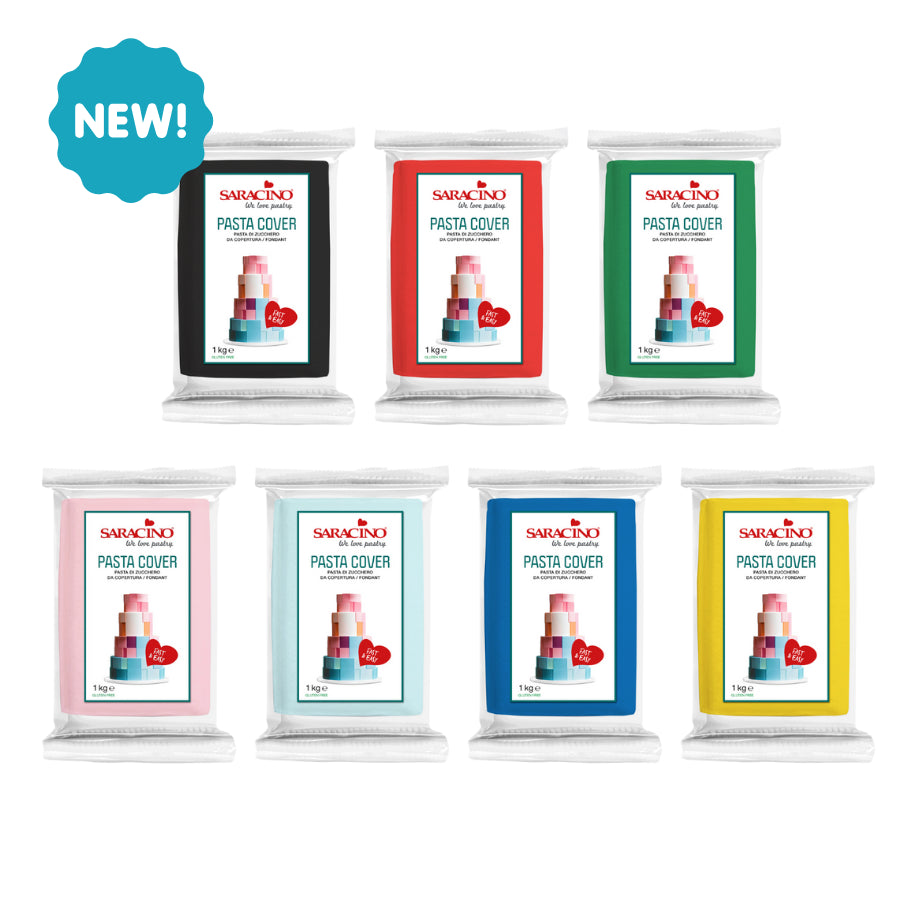 Set of Saracino Pasta Cover packages in various colors on a white background