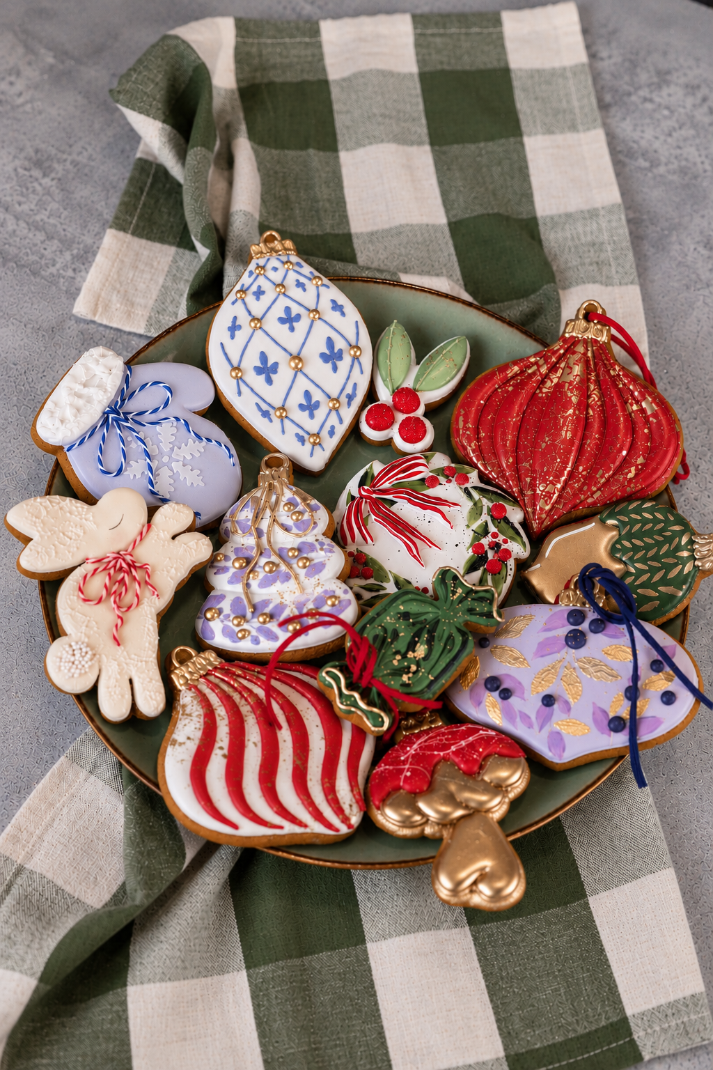 Prop Options x Ekat's Christmas cookie set, all 12 decorated cookies on a platter