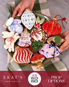 Prop Options x Ekat's Australia x Knick Knack Christmas cookie collection, twelve decorated cookies on a platter