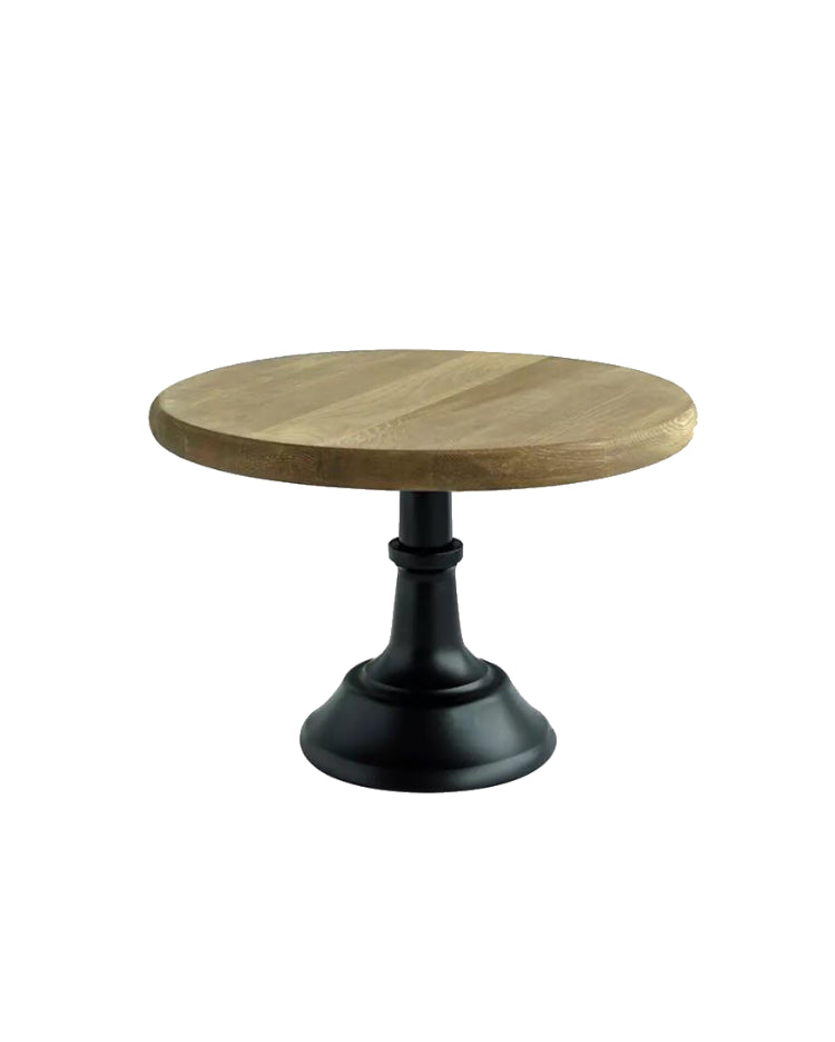Prop Options height adjustable cake stand Black metal pedestal with wooden top plate