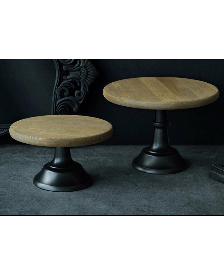 Prop Options height adjustable cake stand Black metal pedestal with wooden top plate 