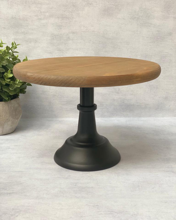 Prop Options height adjustable cake stand Black metal pedestal with wooden top plate with extension