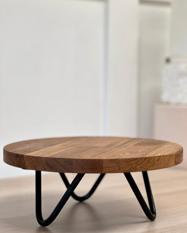 Black hairpin leg solid wood cake stand - 12" - 16" - Prop Options