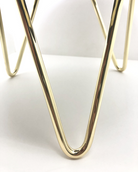 Prop Options Gold hairpin leg acacia wood cake stand gold hairpin legs detail