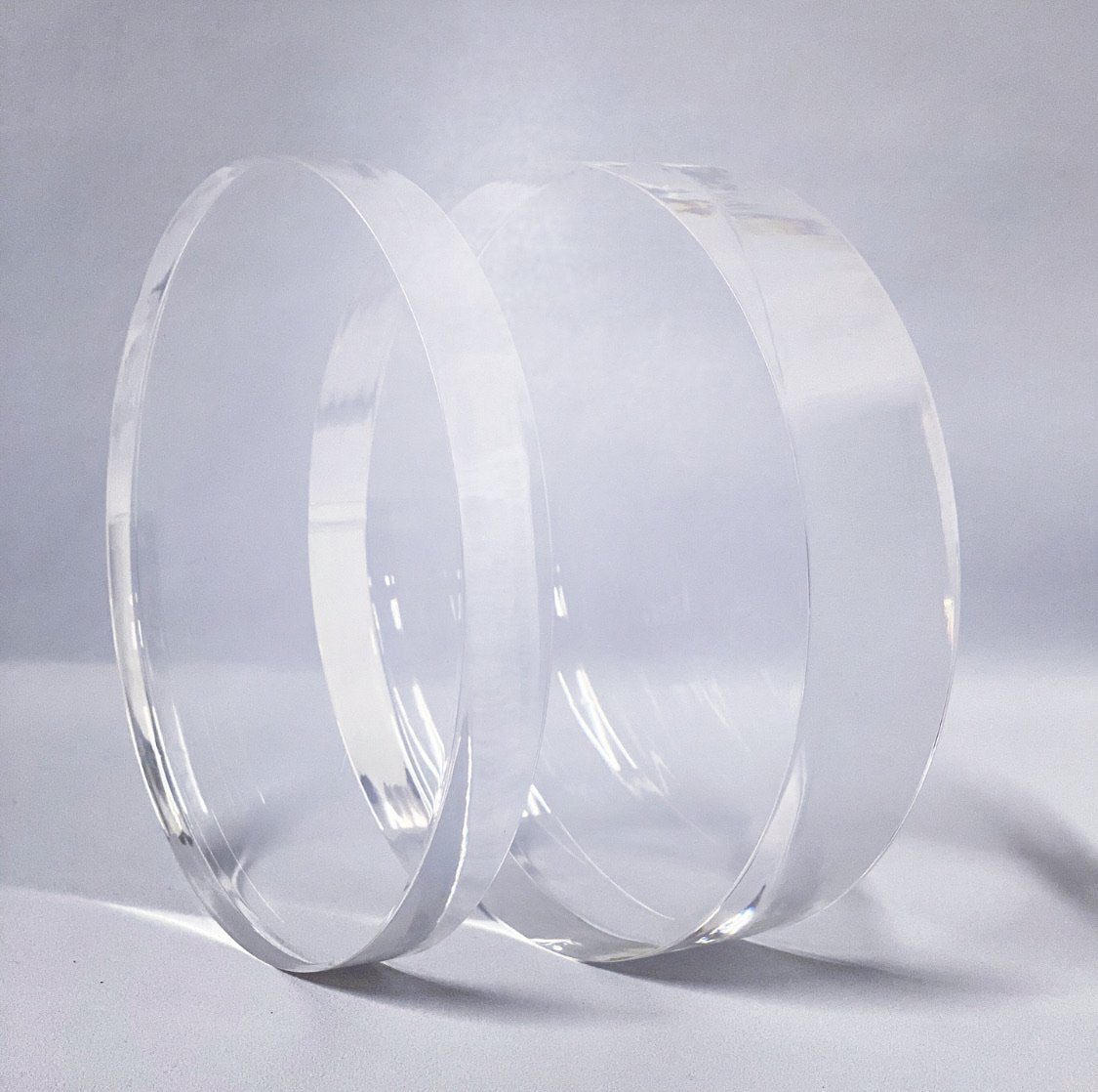 15mm Acrylic Cake Separator next to 30mm Acrylic Cake Separator - Prop Options